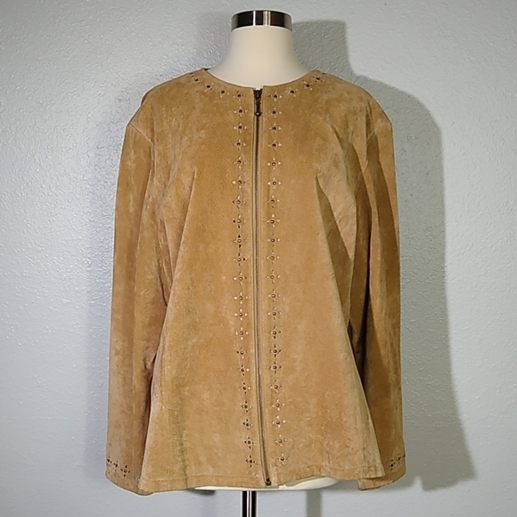 Cabela's Suede Leather Starburst Studded Jacket LG - Picture 1 of 5